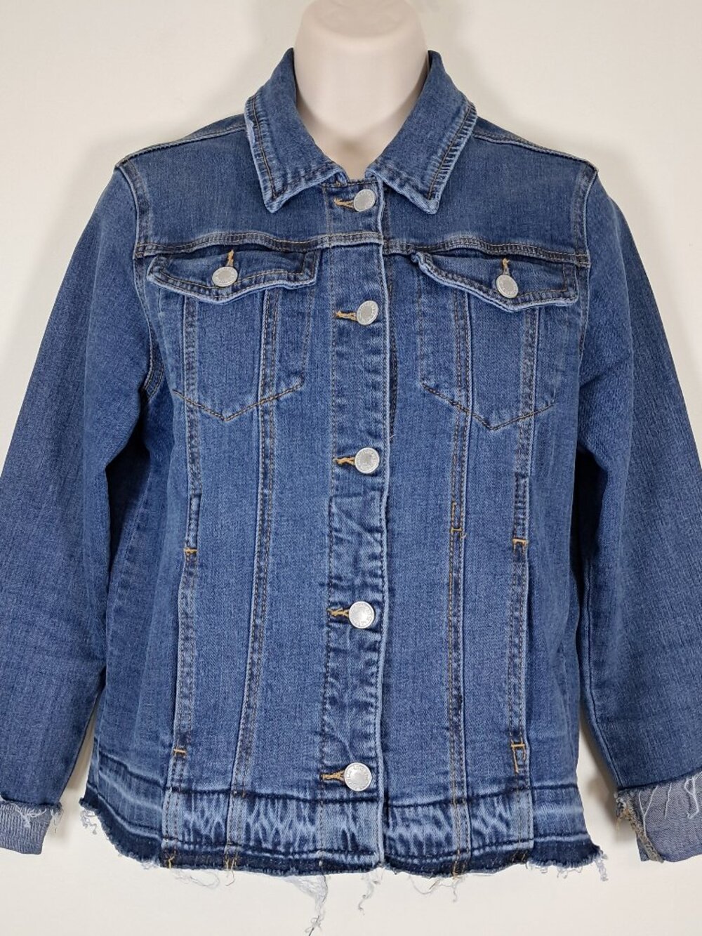 Judy Blue Jean Jacket Women's Size Small Blue Denim Stretch Raw Hem Cropped